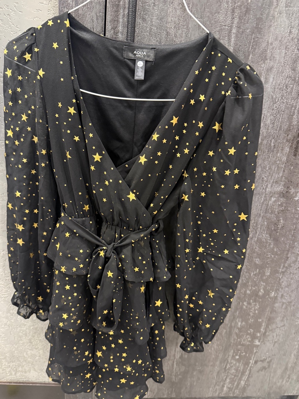 Aqua Black Dress with Gold Star Pattern
